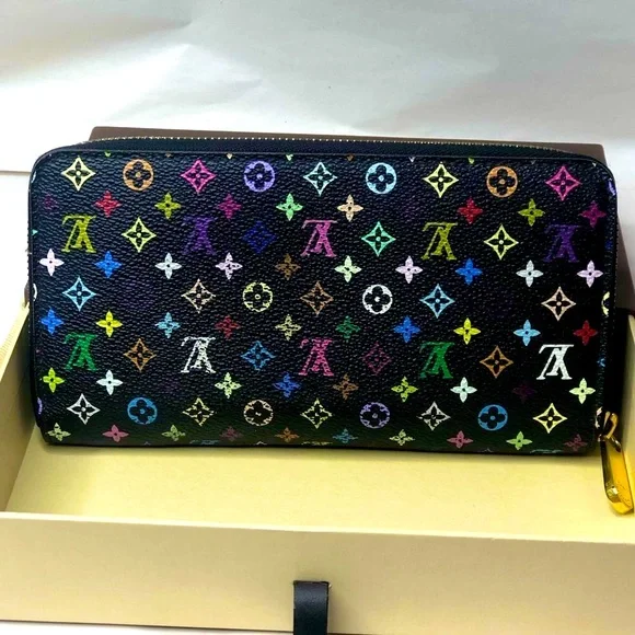 LOUIS VUITTON TAKASHI MURAKAMI Black Monogram Multi-Color Long Wallet + LV Box - Picture 16 of 17